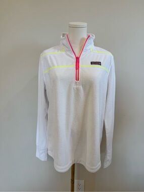 Vineyard Vines White Half-Zip Fleece Pullover with Neon Accents